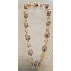 Vintage HONG KONG Pink and Blue 24" Beaded Necklace - round clasp - very‎ nice